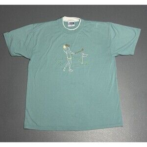 Vintage 90s Endless Designs Women Golf Embroidered Tee XL Sage Green Made USA